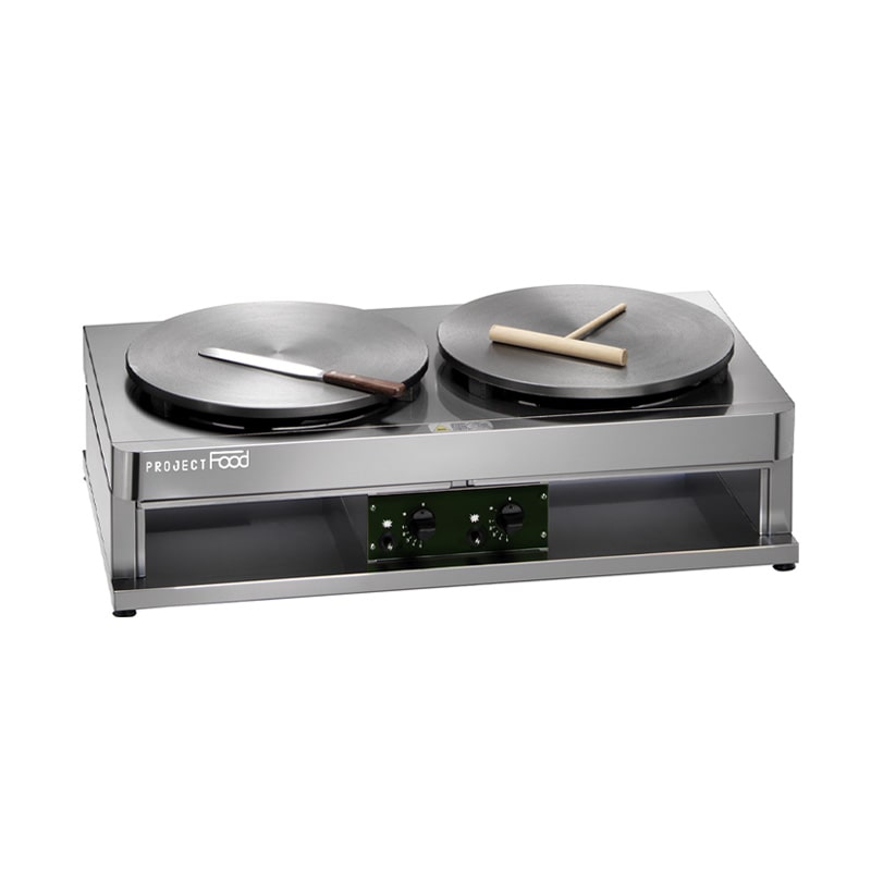 Crêpière à gaz de table double avec plaques de cuisson  Ø 40 cm - puissance 3600 + 3600 watts