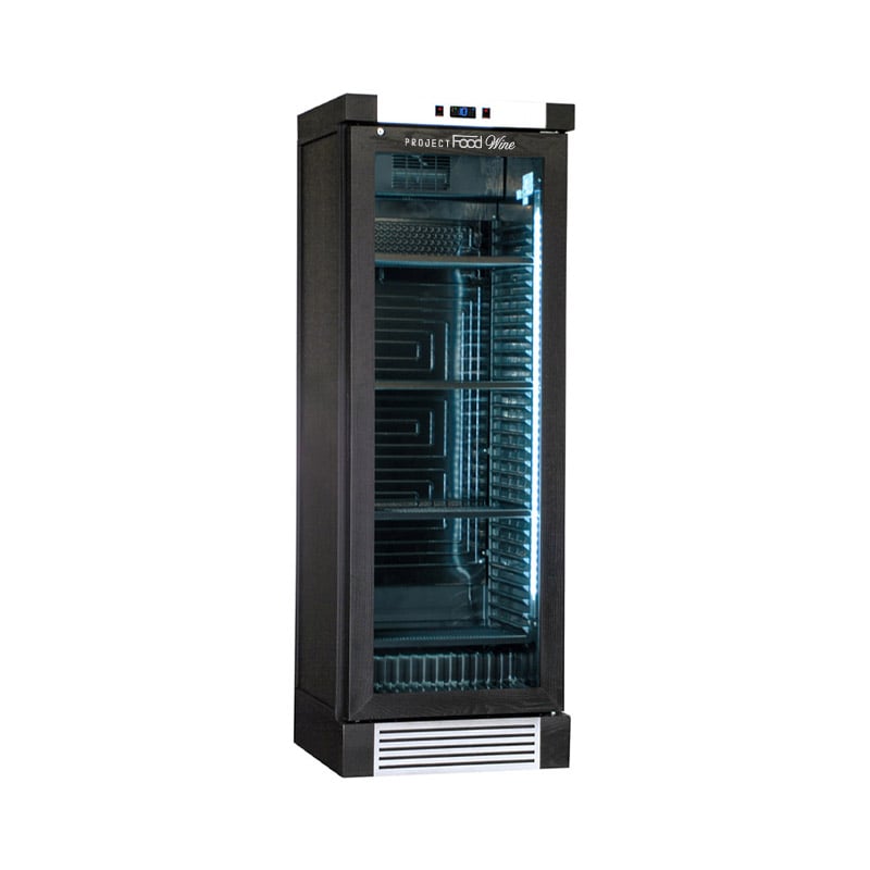 Cave à vin rétro à réfrigération statique avec agitateur pour 126 bouteilles - revêtement en frêne noir