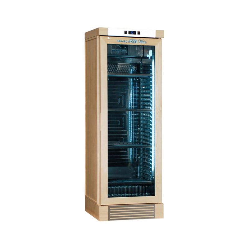 Cave à vin rétro à réfrigération statique avec agitateur pour 126 bouteilles- revêtement en frêne naturel