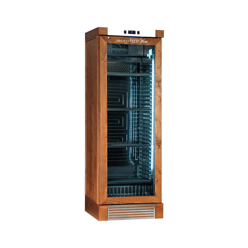 Cave à vin rétro à réfrigération statique avec agitateur pour 126 bouteilles - revêtement en noyer moyen