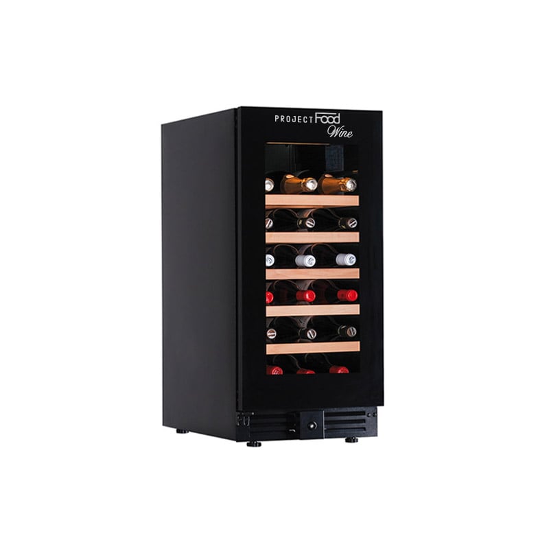 Cave à vin premium mono température de réfrigération ventilée pour 28 bouteilles - étagères en bois