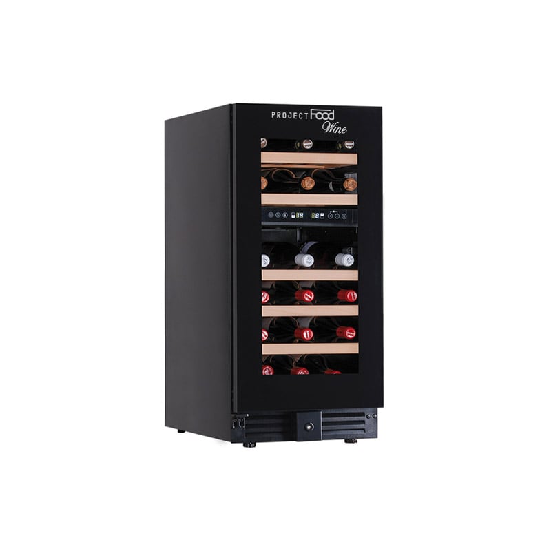 Cave à vin premium température double à réfrigération ventilée pour 28 bouteilles - étagères en bois