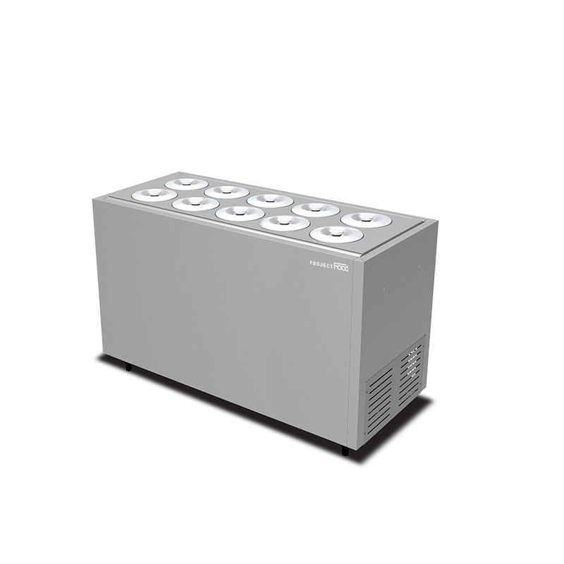 Banc à glace encastrable pour 10 carapines de 7,5 litres + 8 de réserve de température de -5°C à -20°C