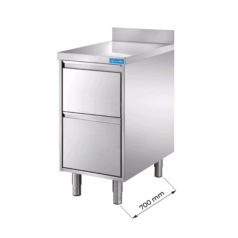Armoire à tiroir en acier inoxydable avec N.2 tiroirs avec dosseret L500xP700xH850 mm - ligne basic