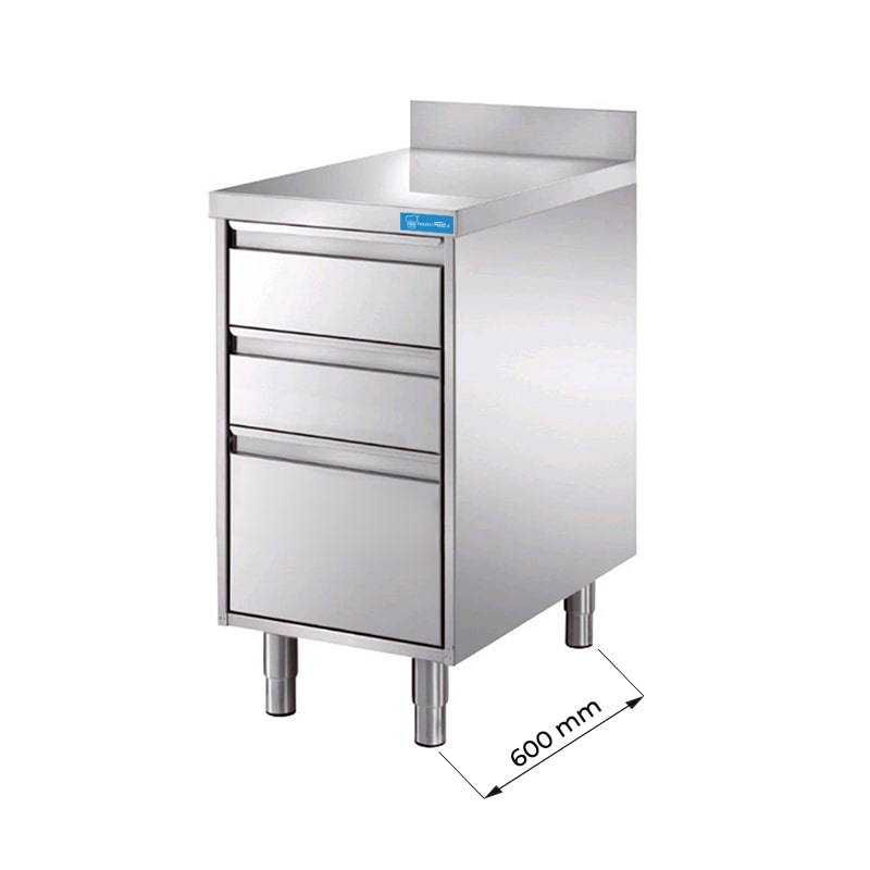 Armoire à tiroir en acier inox avec N.2 tiroirs e N.1 commode avec dosseret L500xP600xH850 - ligne basic