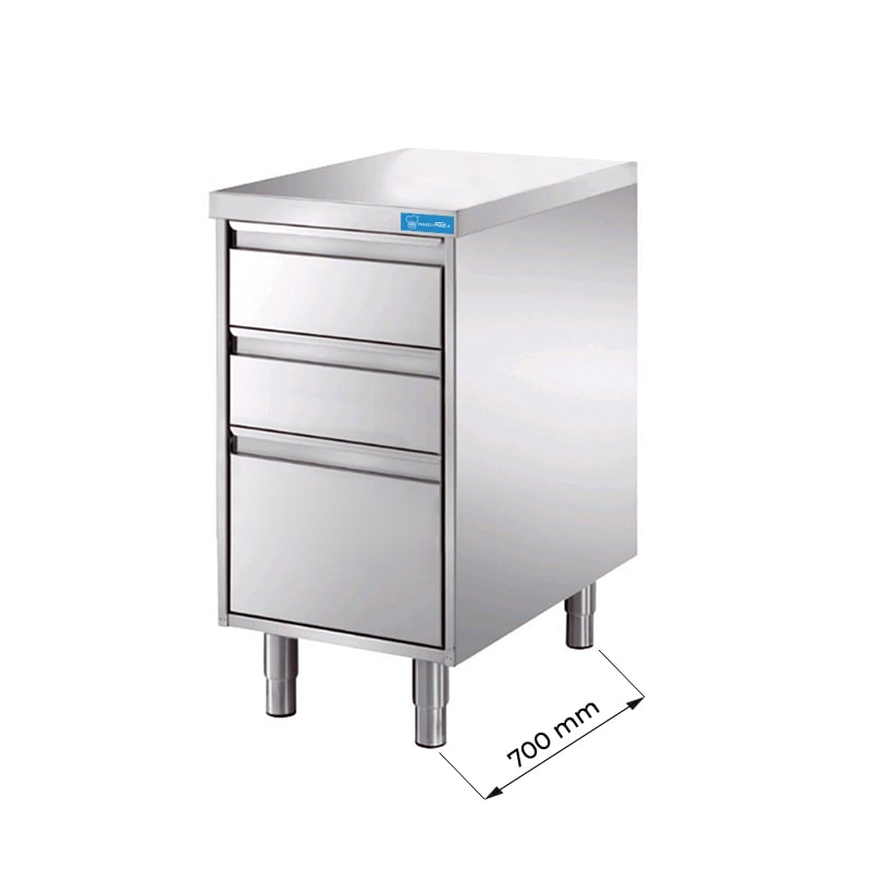 Armoire à tiroir en acier inox avec N.2 tiroirs e N.1 commode L500xP700xH850 - ligne basic