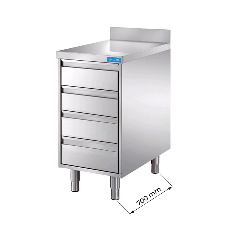 Armoire à tiroir en acier inoxydable avec N.4 tiroirs avec dosseret L500xP700xH850 mm - ligne basic