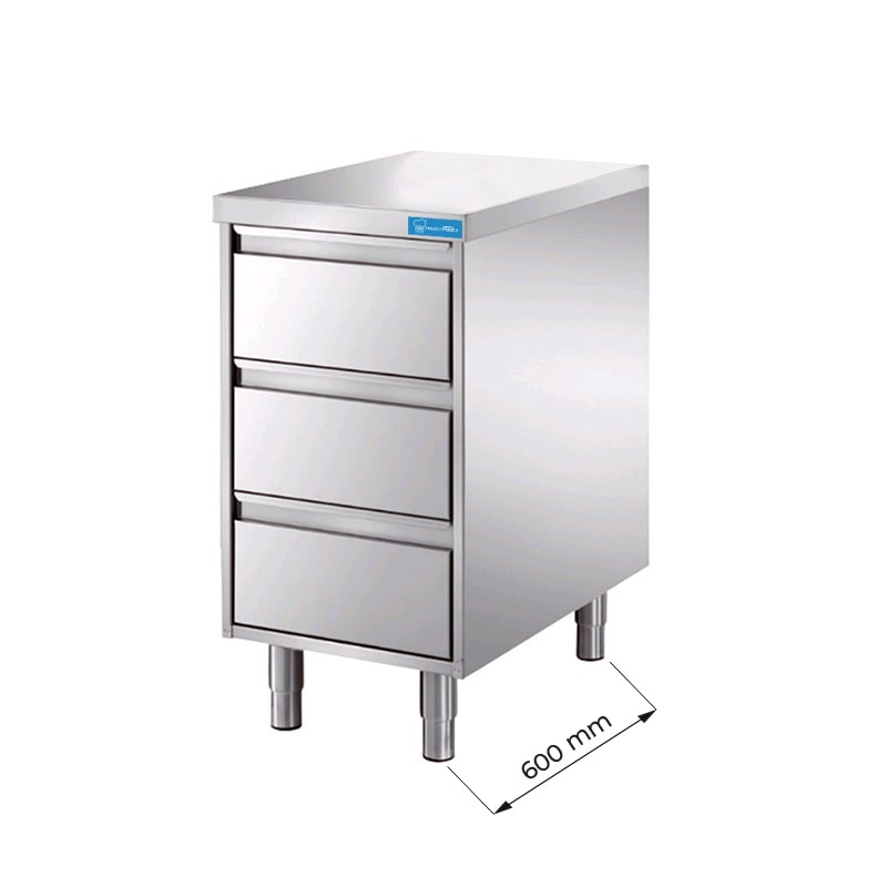 Armoire à tiroir en acier inoxydable avec N.3 tiroirs L500xP600xH850 mm - ligne basic