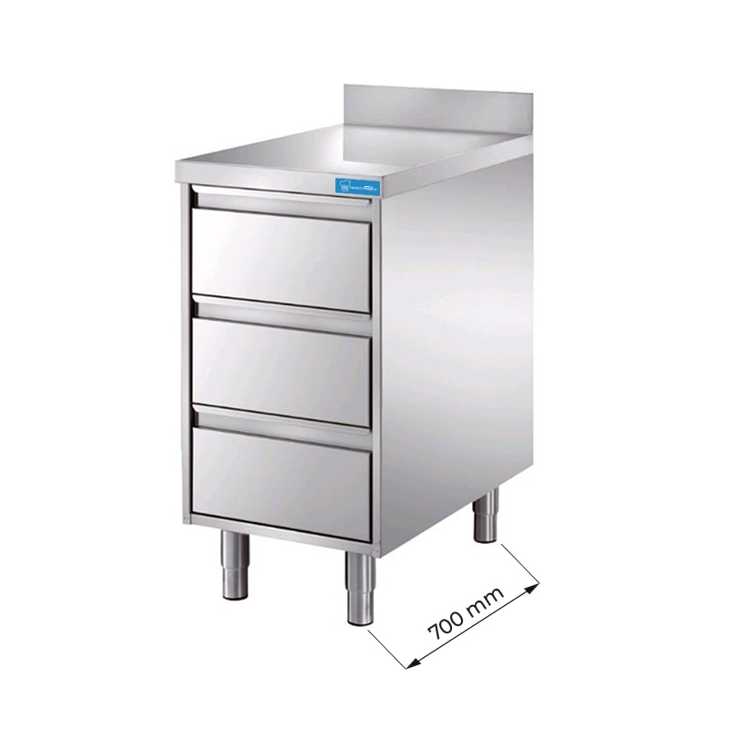Armoire à tiroir en acier inoxydable avec N.3 tiroirs avec dosseret L500xP700xH850 mm - ligne basic