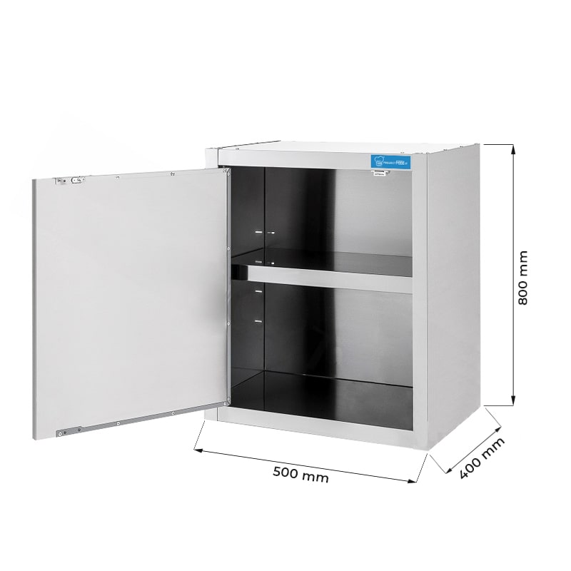 Placard mural avec porte battante en acier inoxydable avec 1 étagère, L500xP400xH800 mm - ligne basic
