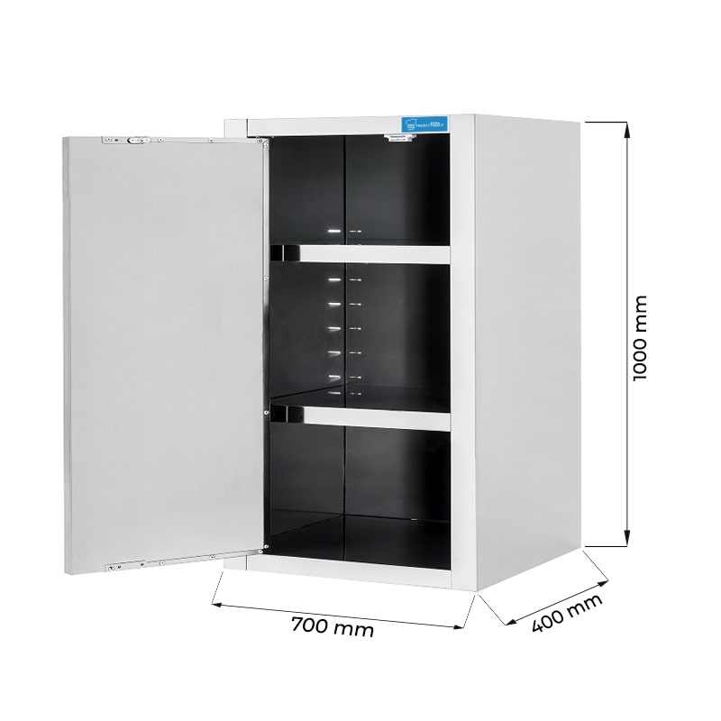 Placard mural avec porte battantes en acier inoxydable avec 2 étagères, L700xP400xH1000 mm - ligne basic
