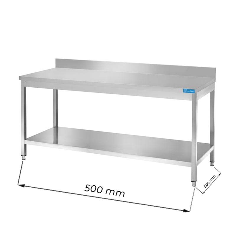 Table ouverte en acier inoxydable avec étagère avec dosseret L500xP600xH850 mm - ligne basic