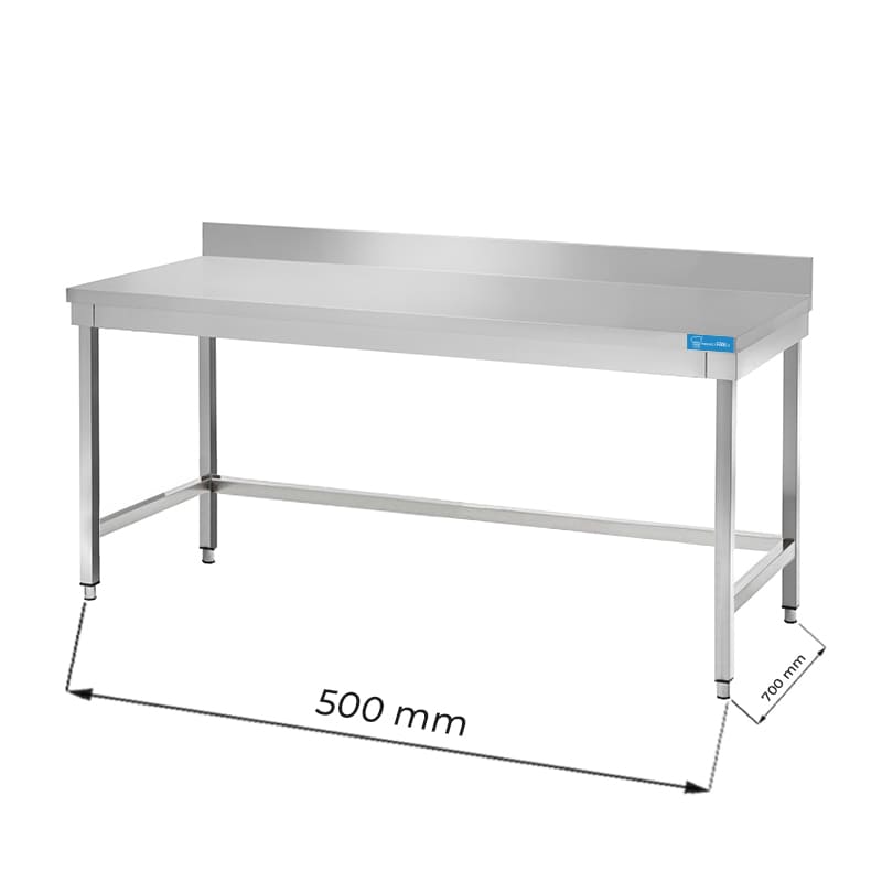 Table ouverte en acier inoxydable sans étagère avec dosseret L500xP700xH850 mm - ligne basic