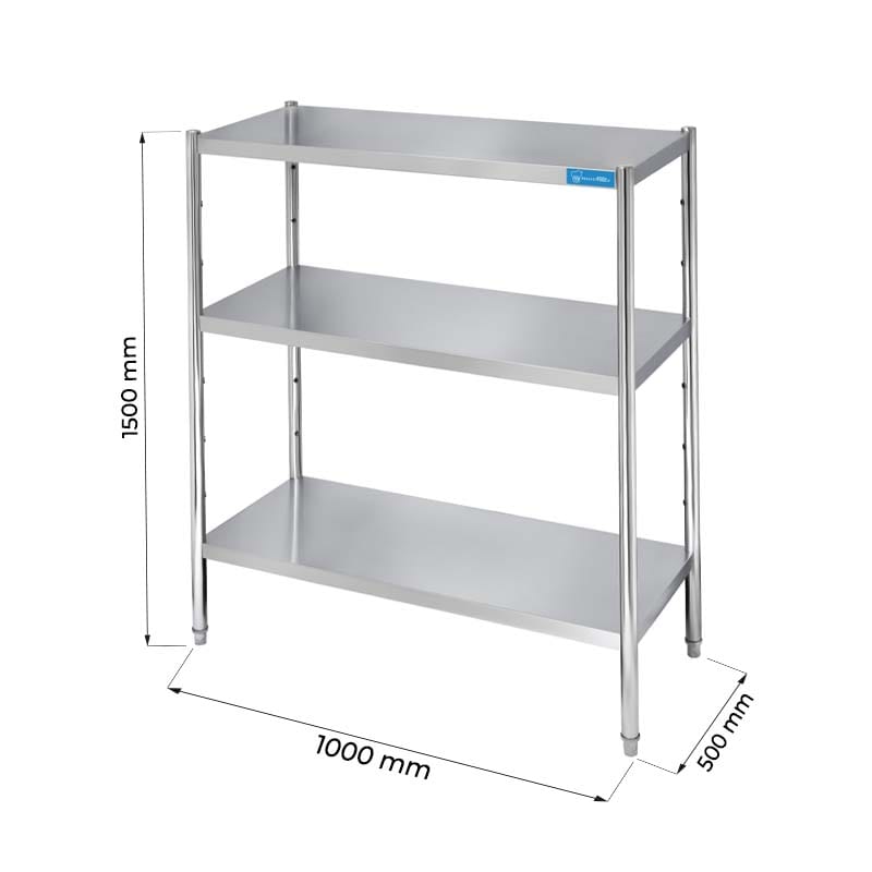 Étagère en acier inoxydable avec 3 étagères - L1000xP500xH1500 mm - ligne basic
