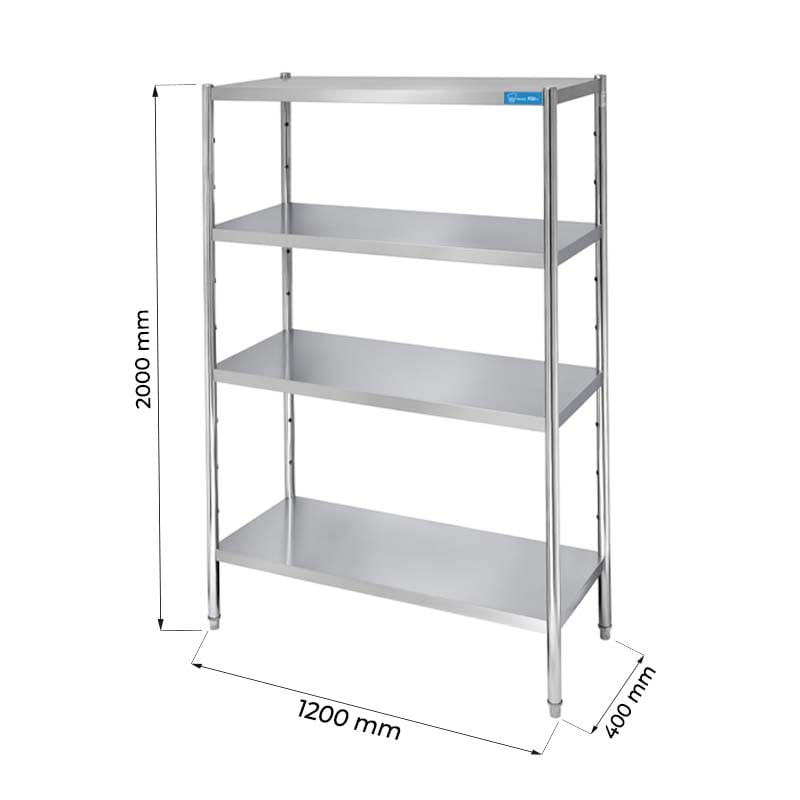 Étagère en acier inoxydable avec 4 étagères - L1200xP400xH2000 mm - ligne basic