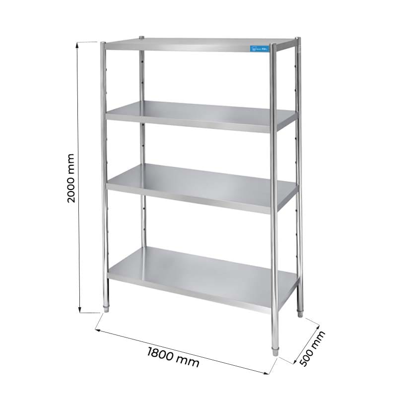 Étagère en acier inoxydable avec 4 étagères - L1800xP500xH2000 mm - ligne basic