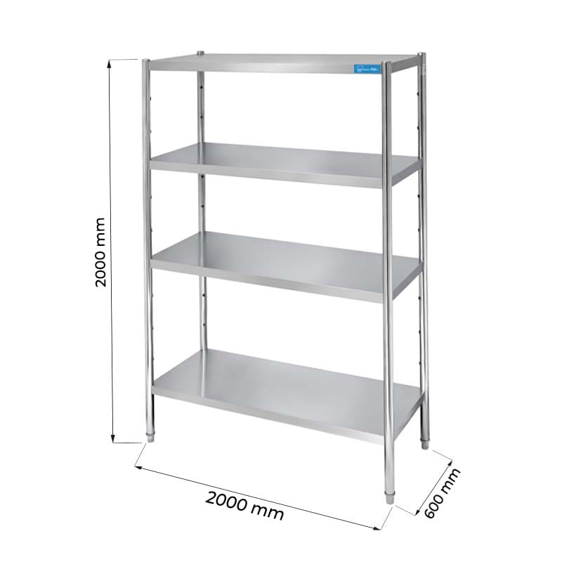 Étagère en acier inoxydable avec 4 étagères - L2000xP600xH2000 mm - ligne basic