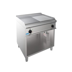 Fry-Top professionnel électrique avec plaque double ½ lisse + ½ rayée sur compartiment à jour