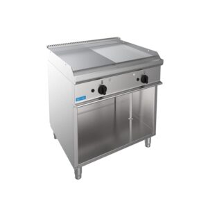 Fry-Top professionnel à gaz avec plaque double ½ lisse + ½ rayée sur compartiment à jour