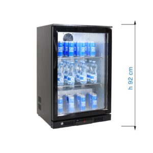 Réfrigérateur de comptoir/arrière-bar pour boissons noir avec trois portes battantes, hauteur 92 cm - température de +2°C à +8°C