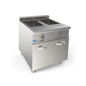 Cuiseur à pâtes électronique professionnel sur meuble avec cuve double de 40 lt + 40 lt