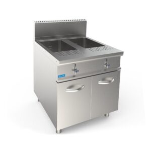 Cuiseur à pâtes à gaz professionnel sur meuble avec cuve double de 40 lt + 40 lt