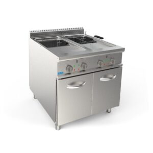 Friteuse professionnelle électrique sur meuble avec double cuve de 17 lt + 17 lt