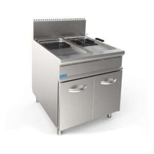 Friteuse professionnelle à gaz sur meuble avec cuve double de 17 lt + 17 lt
