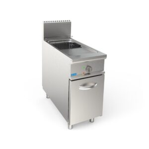 Friteuse professionnelle à gaz sur meuble avec cuve propre de 17 litres