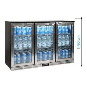 Réfrigérateur de comptoir/arrière-bar pour boissons avec trois portes battantes, hauteur 90 cm - température de 0°C à +10°C