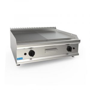 Fry-Top professionnel de table à gaz avec plaque double ½ lisse + ½ rayée