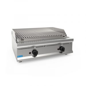 Grille de pierre de lave de table double à gaz avec grille à viande