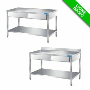 TABLES INOX AVEC ÉTAGÈRE ET TIROIRS HORIZONTAUX