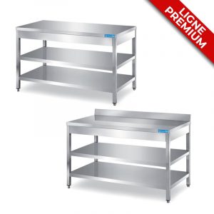 TABLES INOX AVEC N. 2 ÉTAGÈRES