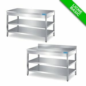 TABLES INOX AVEC ÉTAGÈRE INTERMÉDIAIRE