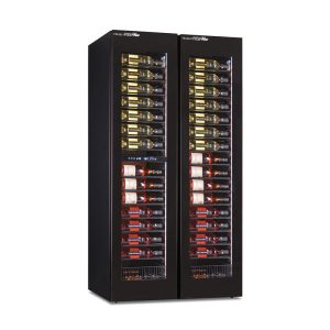 Cave à vin premium triple température à réfrigération ventilée pour 217 bouteilles  - grilles en métal noir