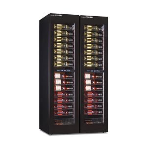 Cave à vin premium quadruple température à réfrigération ventilée pour 210 bouteilles - grilles en métal noir