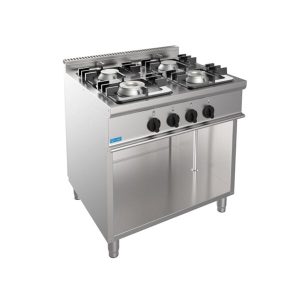 Cuisinière à gaz 4 feux avec 2 brûleurs de 4,5 kw + 2 brûleurs de 7,5 kw sur compartiment par jour