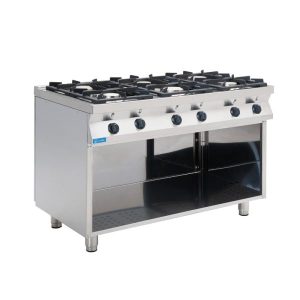 Cuisinière à gaz 6 feux avec 3 brûleurs de 3,5 kw + 3 brûleurs de 6,0 kw sur compartiment par jour - ligne BASIC