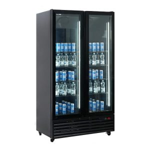 Vitrine réfrigérée pour boissons premium noir avec portes battantes 1000 L, température de 0°C à +10°C