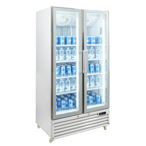 Vitrine réfrigérée pour boissons premium blanche avec portes battantes 1000 L, température de 0°C à +10°C