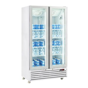 Vitrine réfrigérée pour boissons premium blanche avec portes battantes 614 L, température de 0°C à +10°C