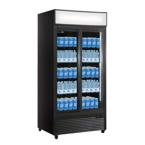 Vitrine réfrigérée pour boissons premium noire avec portes coulissantes 1057 L, température de 0°C à +10°C