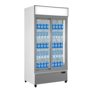 Vitrine réfrigérée pour boissons premium blanche avec portes coulissantes 1057 L, température de 0°C à +10°C