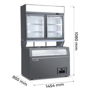 Îlot panoramique statique avec dégivrage automatique température de +10°C à -22°C + vitrine congélateur temp de -18°C a -22°C
