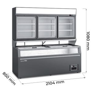 Îlot panoramique statique avec dégivrage automatique température de +10°C à -22°C + vitrine congélateur temp de -18°C a -22°C