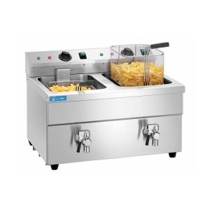 Friteuse à cuve propre électrique de table avec n°2 cuves de 8 litres et robinet - puissance 3500 + 3500 watts