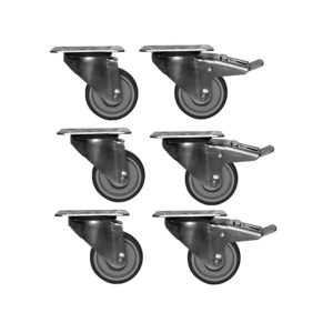 Kit composé de 6 roues dont 3 avec frein à monter