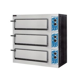 Four à pizza électrique triple chambre avec porte aveugle pour 1+1+1 pizza Ø 45 cm | 1+1+1 plaque EN 60x40