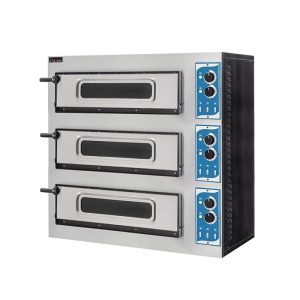 Four à pizza électrique triple chambre avec porte en verre pour 1+1+1 pizza Ø 45 cm | 1+1+1 plaque EN 60x40